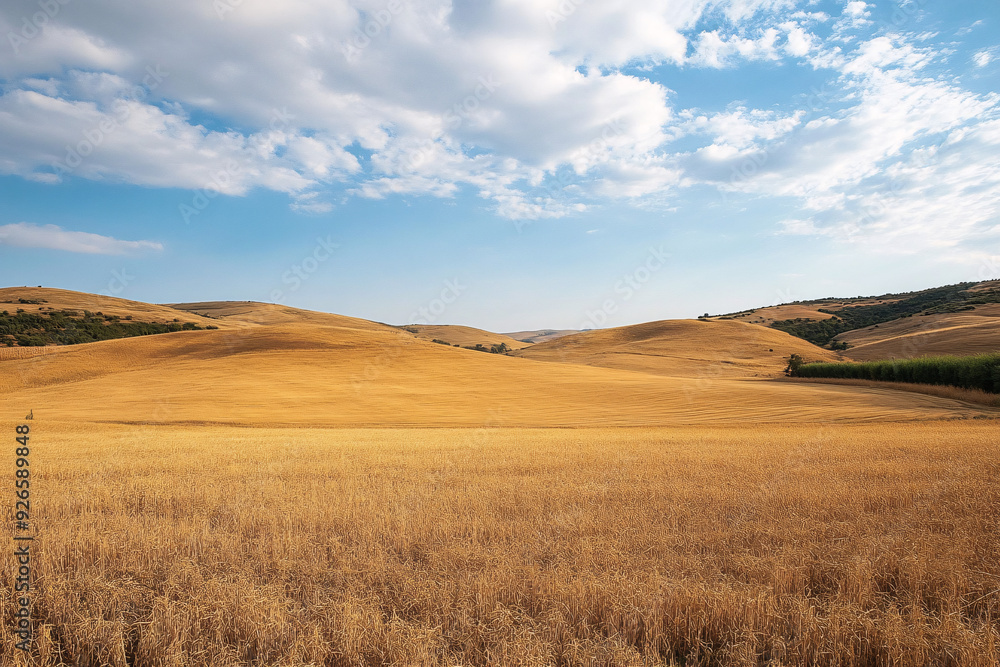 A large, empty field of tall grass with a clear blue sky above A large, empty field of tall grass with a clear blue sky above