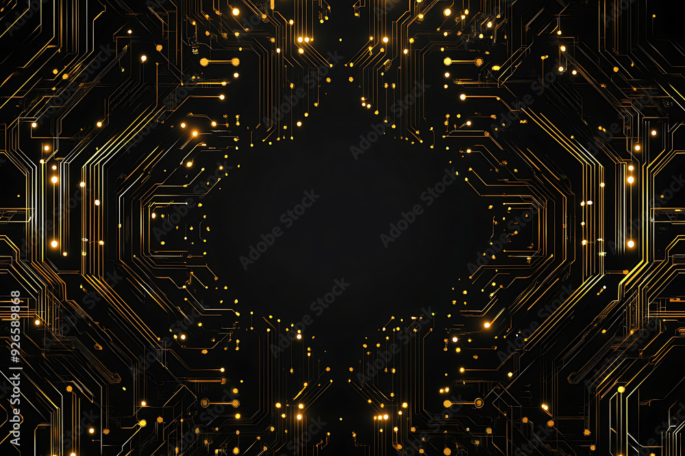 A modern abstract design featuring gold lines and dots representing network science and technology on a high-tech dark background. Ideal for templates, web design, and presentations A modern abstract design featuring gold lines and dots representing network science and technology on a high-tech dark background. Ideal for templates, web design, and presentations
