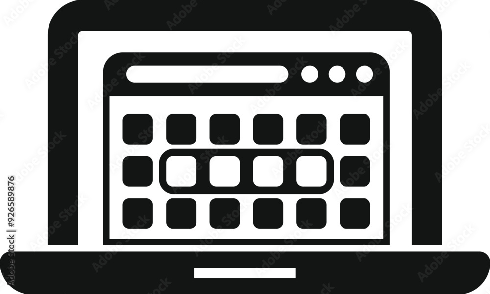 Simple vector icon of a laptop showing a calendar app highlighting the current week Simple vector icon of a laptop showing a calendar app highlighting the current week