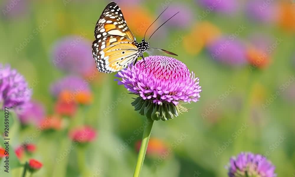 Butterfly on a flower in a field. Butterfly on a flower in a field.