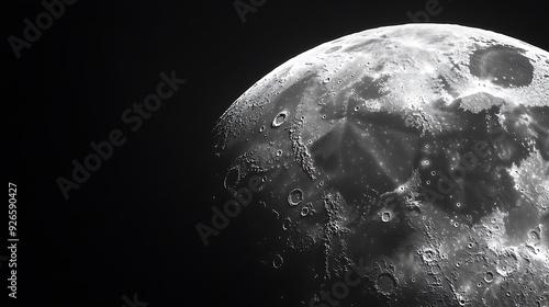 Close-up of the Moon's Surface with Craters and Shadows photo