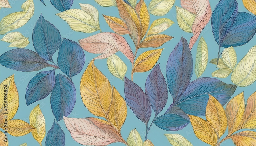 Fototapeta premium Nature textile wallpaper illustration background seamless floral spring watercolor summer pattern plant leaves