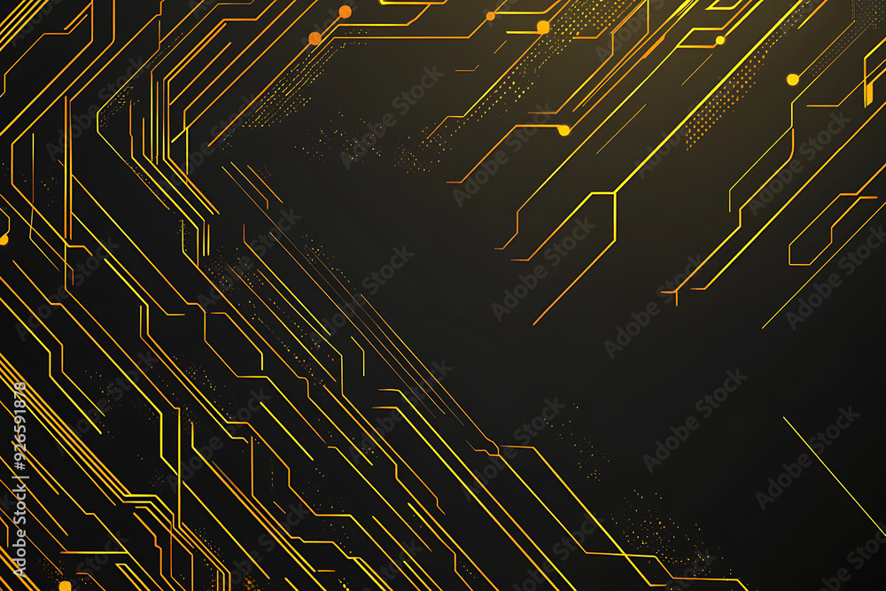 A modern abstract design featuring gold lines and dots representing network science and technology on a high-tech dark background. Ideal for templates, web design, and presentations A modern abstract design featuring gold lines and dots representing network science and technology on a high-tech dark background. Ideal for templates, web design, and presentations