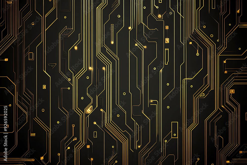 A modern abstract design featuring gold lines and dots representing network science and technology on a high-tech dark background. Ideal for templates, web design, and presentations A modern abstract design featuring gold lines and dots representing network science and technology on a high-tech dark background. Ideal for templates, web design, and presentations