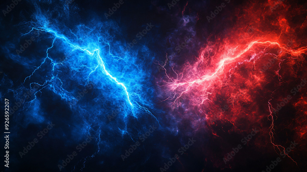 Blue and Red Lightning Clash. Blue and Red Lightning Clash.