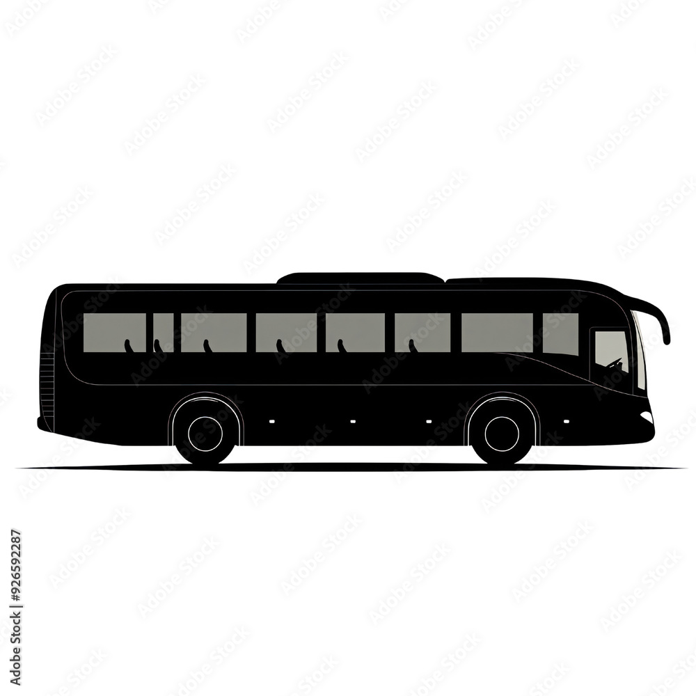 A sleek silhouette of a black bus, showcasing modern design and spacious windows for an urban transport concept A sleek silhouette of a black bus, showcasing modern design and spacious windows for an urban transport concept