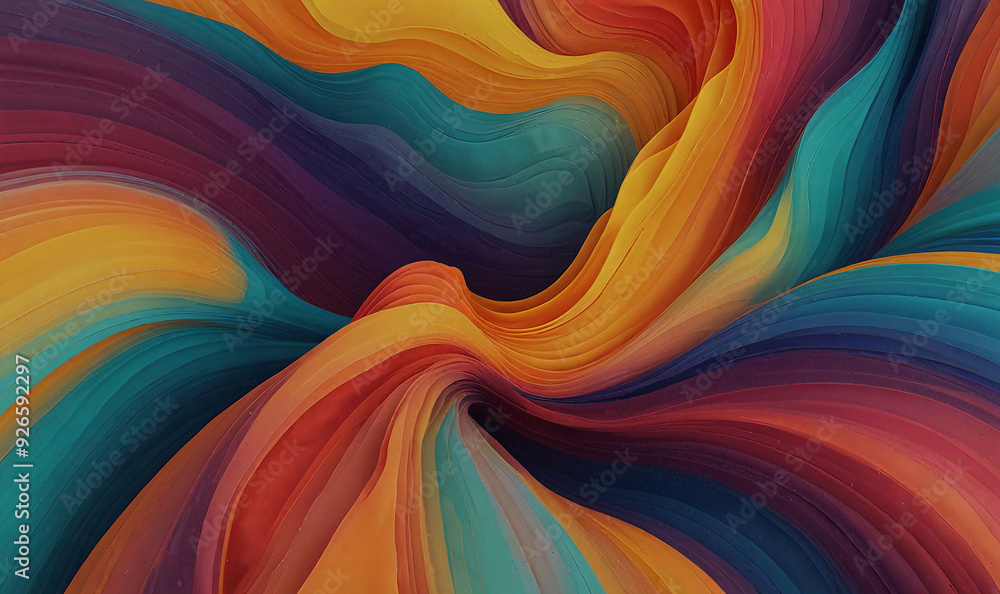 High-resolution abstract background featuring fluid dynamic waves in a harmonious blend of warm and cool colors, capturing the movement and graceful flow of the design. High-resolution abstract background featuring fluid dynamic waves in a harmonious blend of warm and cool colors, capturing the movement and graceful flow of the design.