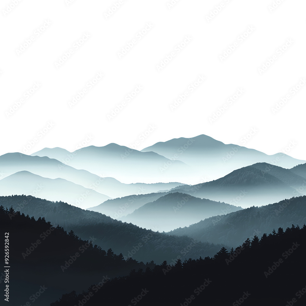 Serene mountain landscape with layered peaks and soft mist, creating a tranquil atmosphere perfect for nature lovers Serene mountain landscape with layered peaks and soft mist, creating a tranquil atmosphere perfect for nature lovers