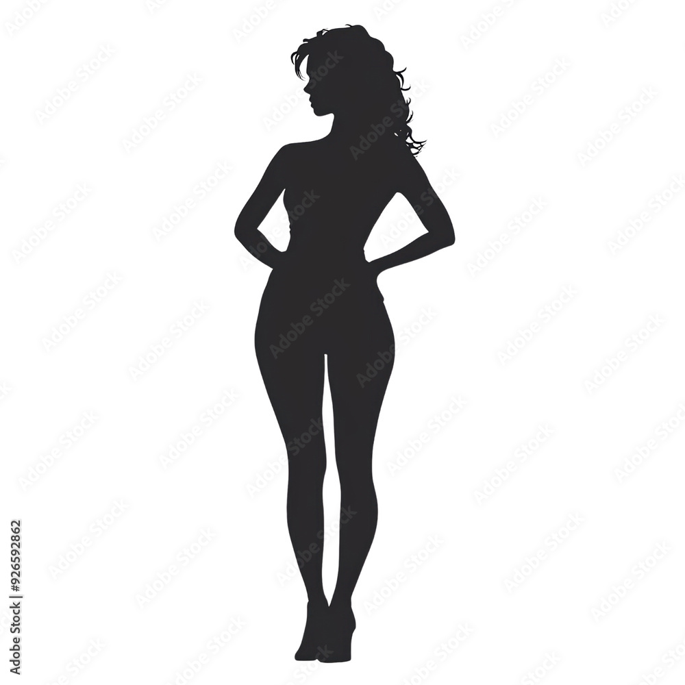 Silhouette of a confident woman standing with hands on hips, representing elegance and beauty in a minimalist style Silhouette of a confident woman standing with hands on hips, representing elegance and beauty in a minimalist style
