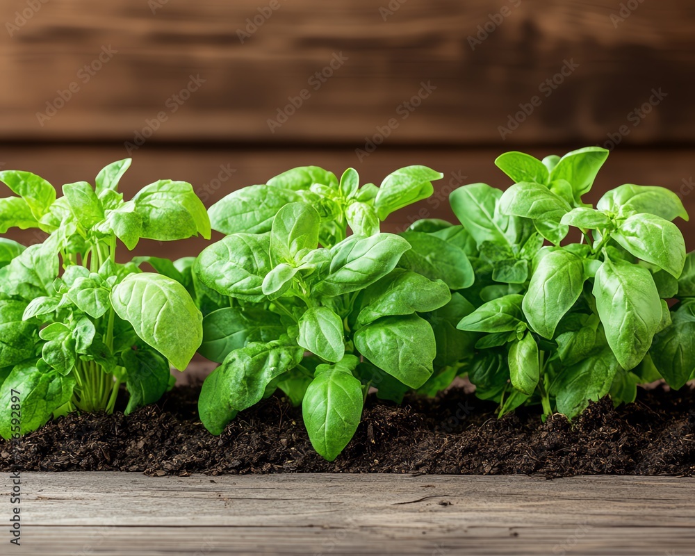 Close-up of young green seedlings emerging from rich soil. Close-up of young green seedlings emerging from rich soil.