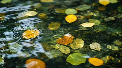 yellow leaves on the water