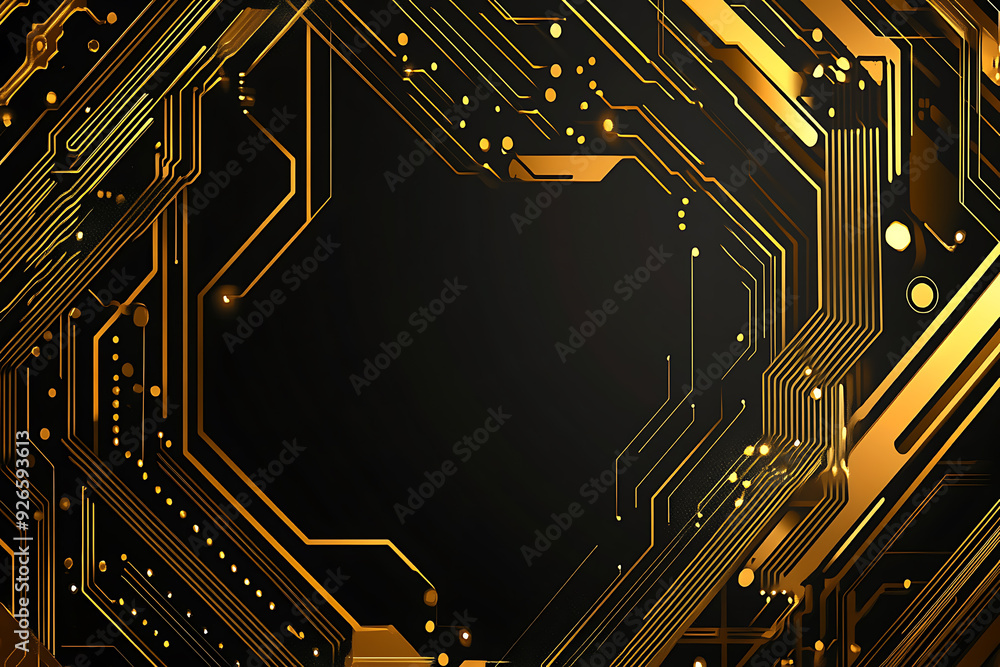 A modern abstract design featuring gold lines and dots representing network science and technology on a high-tech dark background. Ideal for templates, web design, and presentations A modern abstract design featuring gold lines and dots representing network science and technology on a high-tech dark background. Ideal for templates, web design, and presentations