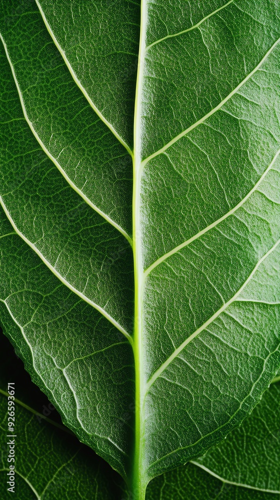 Close-up macro shot of a vibrant green leaf with intricate veins. Close-up macro shot of a vibrant green leaf with intricate veins.