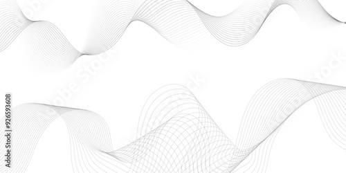 Abstract grey, white smooth element swoosh speed wave modern stream background. Wave with lines created using blend tool. Abstract frequency sound wave lines and twisted curve lines background.	
