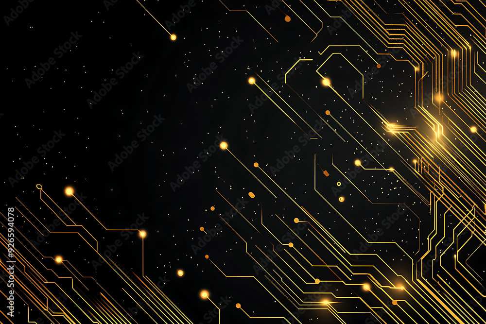 A modern abstract design featuring gold lines and dots representing network science and technology on a high-tech dark background. Ideal for templates, web design, and presentations A modern abstract design featuring gold lines and dots representing network science and technology on a high-tech dark background. Ideal for templates, web design, and presentations
