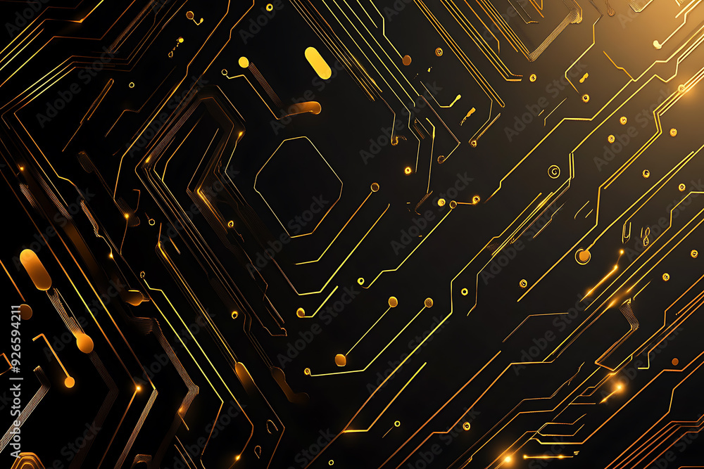 A modern abstract design featuring gold lines and dots representing network science and technology on a high-tech dark background. Ideal for templates, web design, and presentations A modern abstract design featuring gold lines and dots representing network science and technology on a high-tech dark background. Ideal for templates, web design, and presentations
