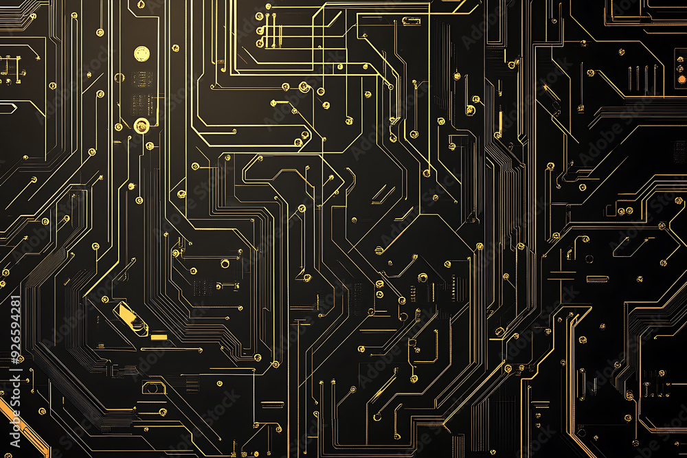 A modern abstract design featuring gold lines and dots representing network science and technology on a high-tech dark background. Ideal for templates, web design, and presentations A modern abstract design featuring gold lines and dots representing network science and technology on a high-tech dark background. Ideal for templates, web design, and presentations