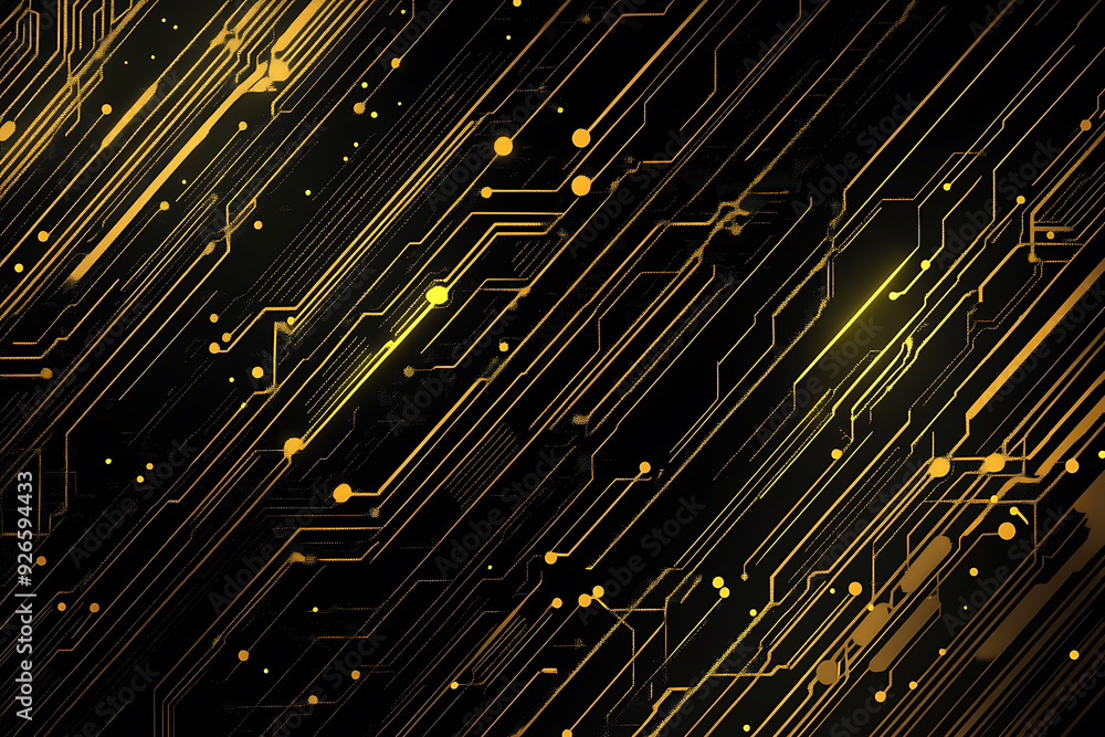 A modern abstract design featuring gold lines and dots representing network science and technology on a high-tech dark background. Ideal for templates, web design, and presentations A modern abstract design featuring gold lines and dots representing network science and technology on a high-tech dark background. Ideal for templates, web design, and presentations