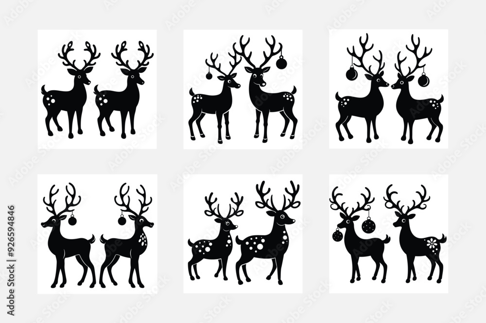 Obraz premium Christmas reindeer ornaments silhouette vector illustration
