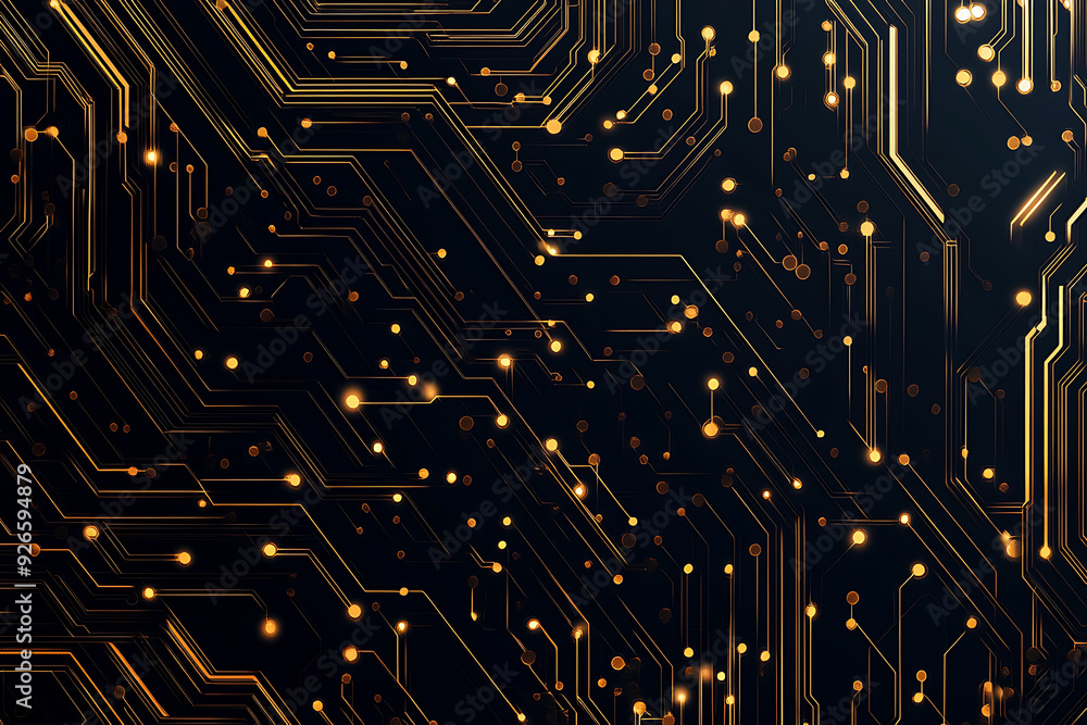 A modern abstract design featuring gold lines and dots representing network science and technology on a high-tech dark background. Ideal for templates, web design, and presentations A modern abstract design featuring gold lines and dots representing network science and technology on a high-tech dark background. Ideal for templates, web design, and presentations