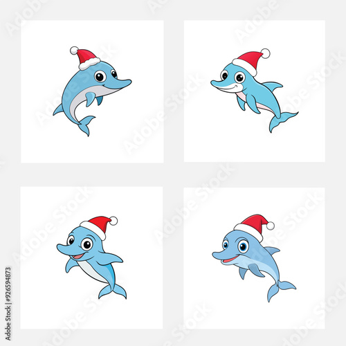 Dolpin wearing a Christmas cap vector illustration