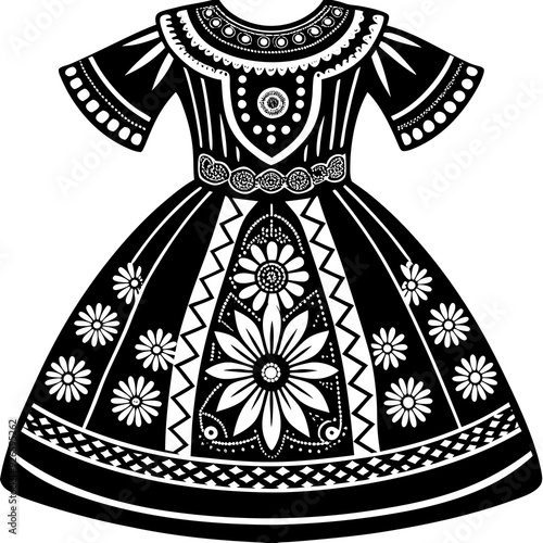 Traditional Mexican dress patterns on a white background silhouette vector illustration