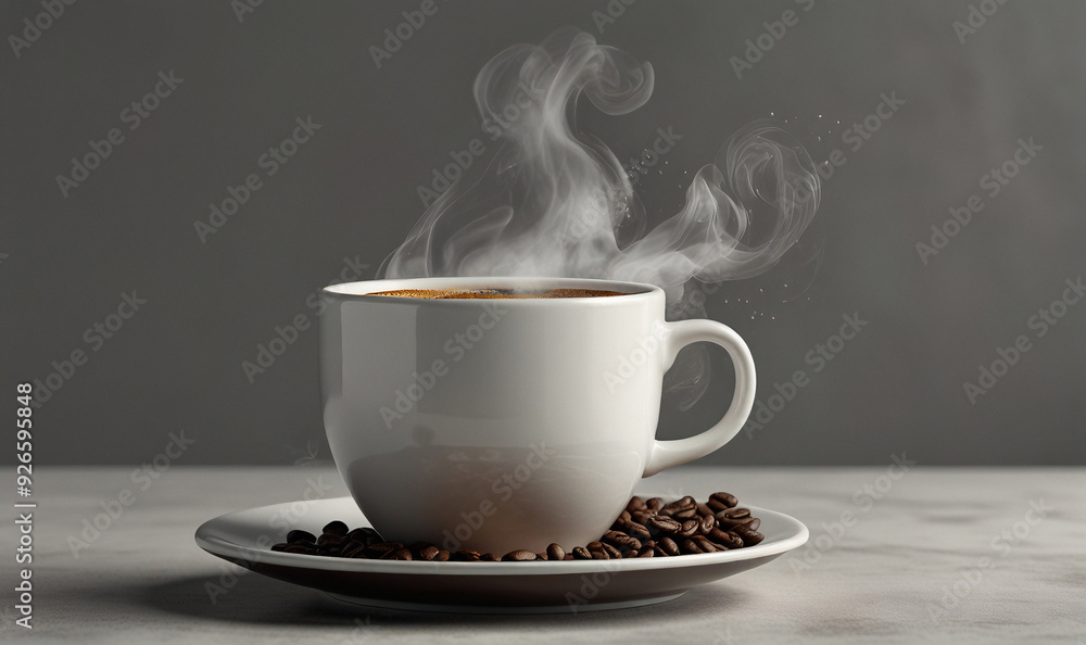High-resolution image of a steaming coffee cup filled with rich, dark brew, accompanied by a matching saucer, isolated on a clean white background for a classic and inviting presentation. High-resolution image of a steaming coffee cup filled with rich, dark brew, accompanied by a matching saucer, isolated on a clean white background for a classic and inviting presentation.