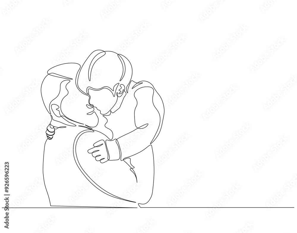 Continuous one line drawing of father and son together. Single line drawing illustration of dad and kid. Father day, Family parenting concept line art. Editable outline Continuous one line drawing of father and son together. Single line drawing illustration of dad and kid. Father day, Family parenting concept line art. Editable outline