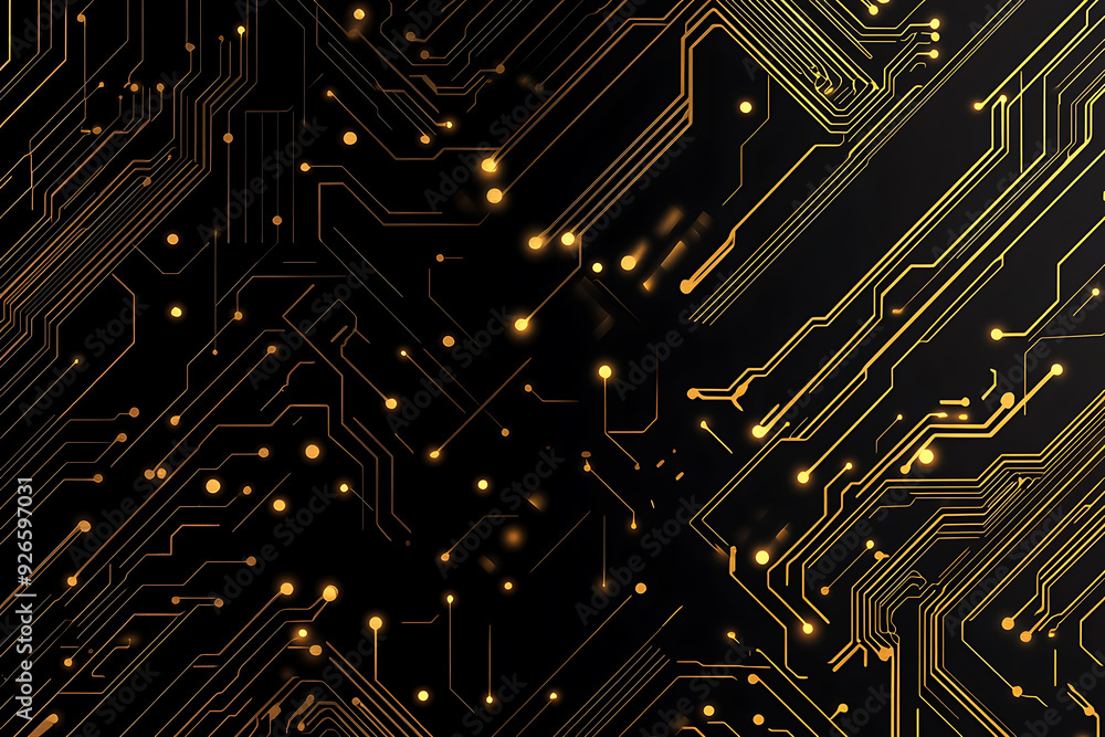 A modern abstract design featuring gold lines and dots representing network science and technology on a high-tech dark background. Ideal for templates, web design, and presentations A modern abstract design featuring gold lines and dots representing network science and technology on a high-tech dark background. Ideal for templates, web design, and presentations