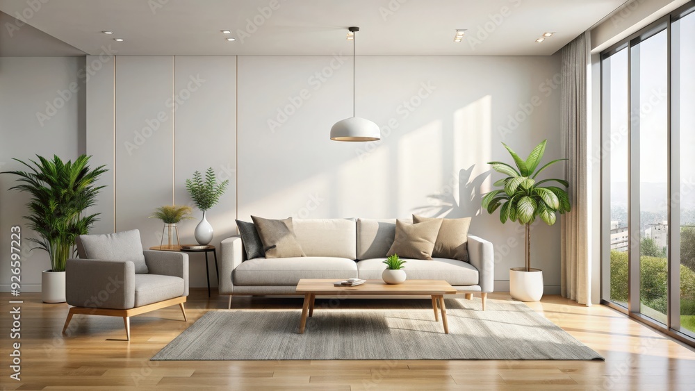 Minimalist living room interior with rendering , modern, simplistic, contemporary, clean, design, furniture Minimalist living room interior with rendering , modern, simplistic, contemporary, clean, design, furniture