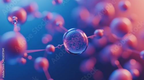 A close-up of a molecular structure, with spheres connected by lines, creating a sense of interconnectedness and complexity. The spheres are  in a variety of colors, evoking a feeling of energy and dy photo