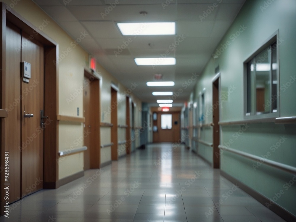 Abstract blur luxury hospital corridor. Blur clinic interior background with defocused effect. Healthcare and medical concept Abstract blur luxury hospital corridor. Blur clinic interior background with defocused effect. Healthcare and medical concept