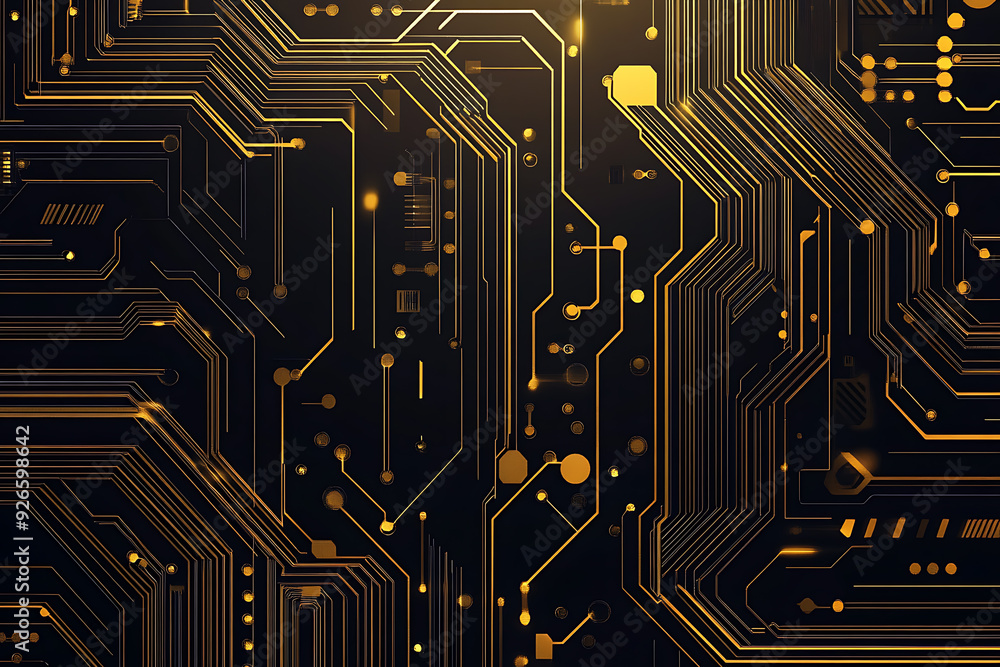 A modern abstract design featuring gold lines and dots representing network science and technology on a high-tech dark background. Ideal for templates, web design, and presentations A modern abstract design featuring gold lines and dots representing network science and technology on a high-tech dark background. Ideal for templates, web design, and presentations