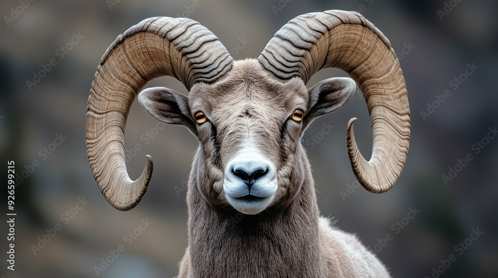 Closeup of Mountain ring shape Bighorn ram sheep Closeup of Mountain ring shape Bighorn ram sheep