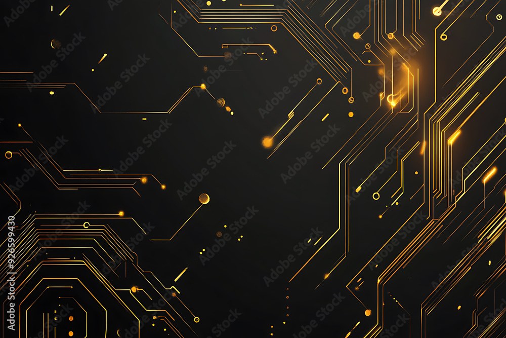 A modern abstract design featuring gold lines and dots representing network science and technology on a high-tech dark background. Ideal for templates, web design, and presentations A modern abstract design featuring gold lines and dots representing network science and technology on a high-tech dark background. Ideal for templates, web design, and presentations