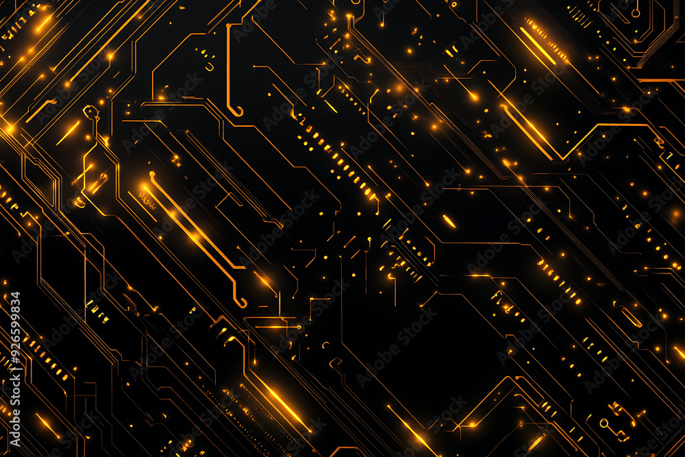 A modern abstract design featuring gold lines and dots representing network science and technology on a high-tech dark background. Ideal for templates, web design, and presentations A modern abstract design featuring gold lines and dots representing network science and technology on a high-tech dark background. Ideal for templates, web design, and presentations