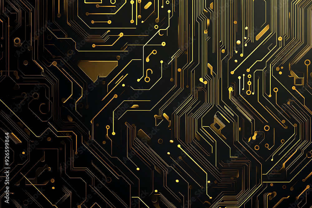 A modern abstract design featuring gold lines and dots representing network science and technology on a high-tech dark background. Ideal for templates, web design, and presentations A modern abstract design featuring gold lines and dots representing network science and technology on a high-tech dark background. Ideal for templates, web design, and presentations