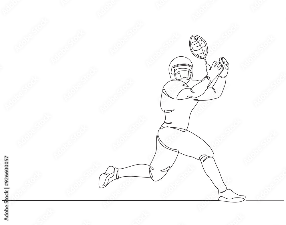 Continuous one line drawing of rugby player holding ball. One line drawing illustration of rugby player with ball. American football, sport, soccer ball, running concept line art. Editable outline Continuous one line drawing of rugby player holding ball. One line drawing illustration of rugby player with ball. American football, sport, soccer ball, running concept line art. Editable outline