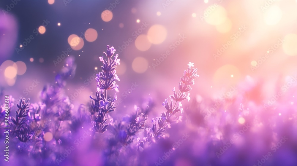 A field of lavender blossoms bathed in the warm glow of sunset, with a soft, dreamy bokeh effect. The scene symbolizes tranquility, beauty, peace, nature, and romance. A field of lavender blossoms bathed in the warm glow of sunset, with a soft, dreamy bokeh effect. The scene symbolizes tranquility, beauty, peace, nature, and romance.