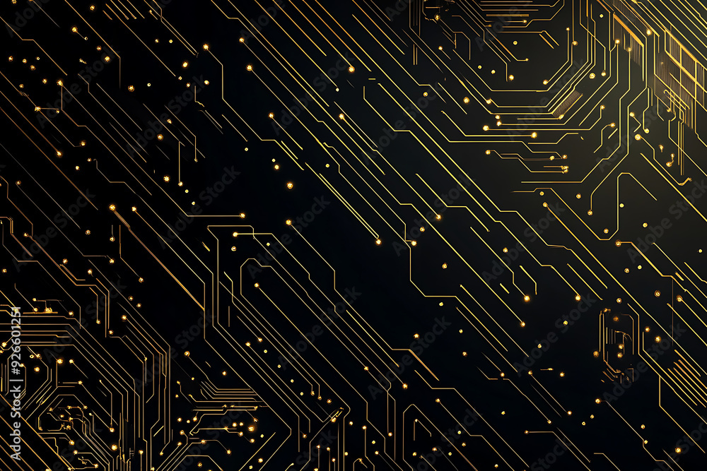 A modern abstract design featuring gold lines and dots representing network science and technology on a high-tech dark background. Ideal for templates, web design, and presentations A modern abstract design featuring gold lines and dots representing network science and technology on a high-tech dark background. Ideal for templates, web design, and presentations