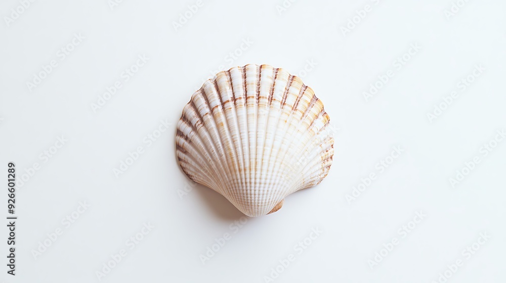 A Single White and Brown Seashell on a White Background A Single White and Brown Seashell on a White Background