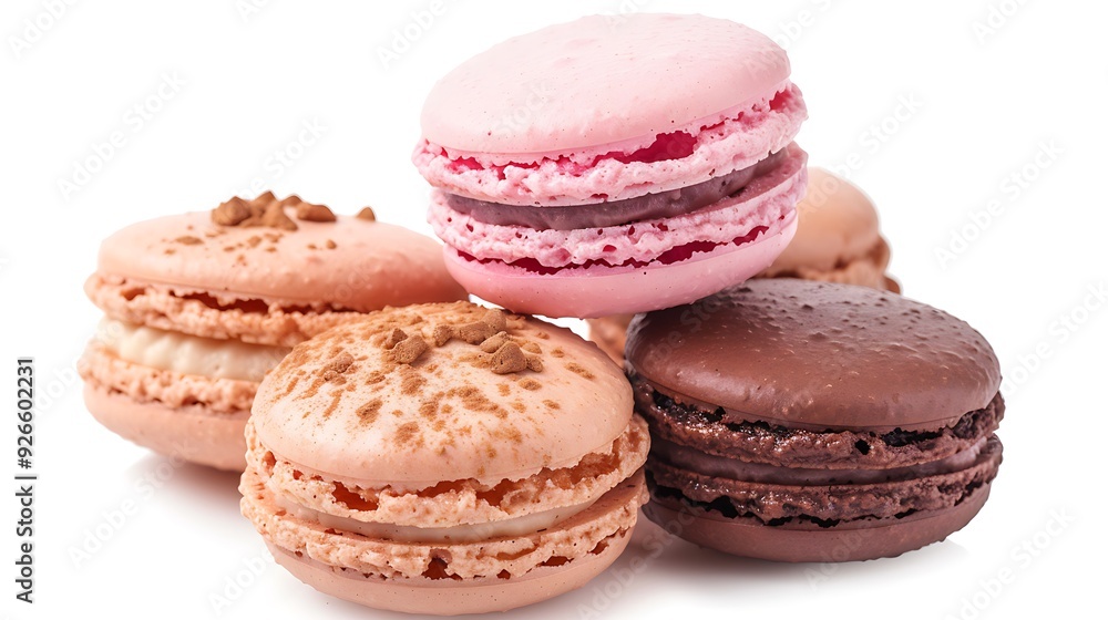 Four assorted macarons on a white background. Four assorted macarons on a white background.