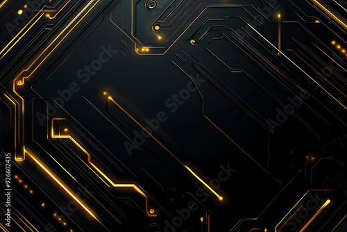 A modern abstract design featuring gold lines and dots representing network science and technology on a high-tech dark background. Ideal for templates, web design, and presentations