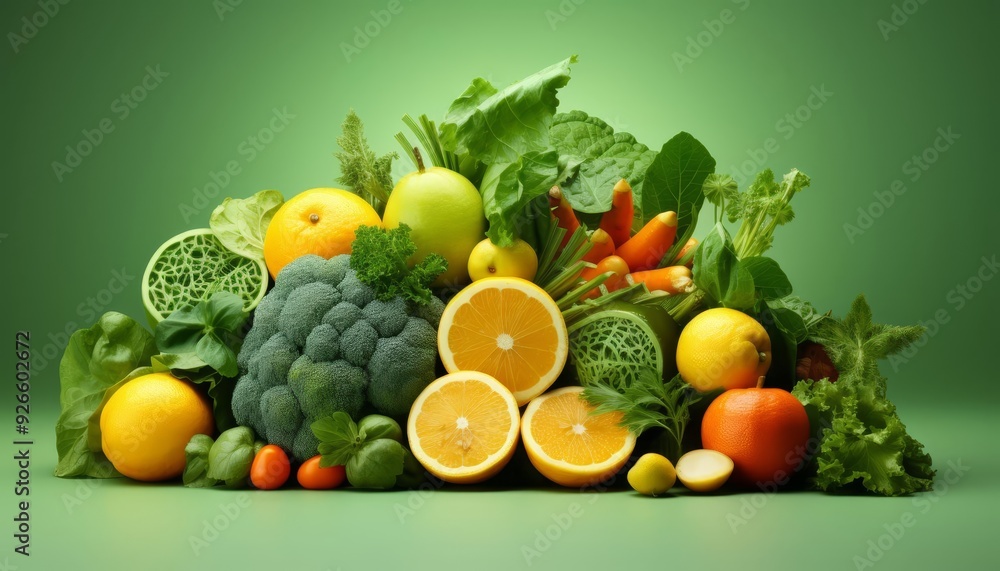 Raw food ingredients flat design side view fresh produce 3D render Complementary Color Scheme Raw food ingredients flat design side view fresh produce 3D render Complementary Color Scheme
