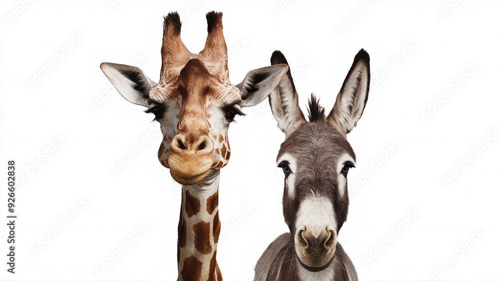 Giraffe and donkey face isolated on background Giraffe and donkey face isolated on background