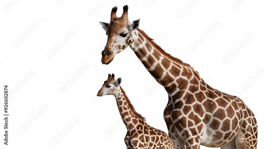 Giraffe and baby giraffe isolated on background Giraffe and baby giraffe isolated on background