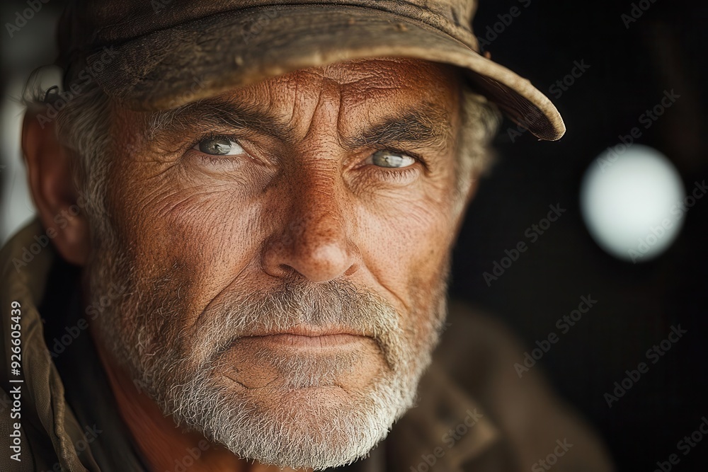 weathered shipyard worker portrait deep wrinkles etched by time saltworn cap piercing gaze muted sepia tones weathered shipyard worker portrait deep wrinkles etched by time saltworn cap piercing gaze muted sepia tones