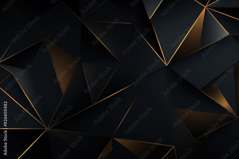 Fototapeta premium Abstract geometric background with black and gold triangles.