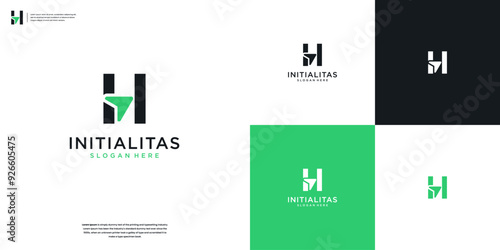 letter H and arrow minimal logo icon design template
