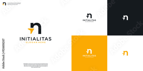 Minimalist monogram N and arrow letter logo design inspiration